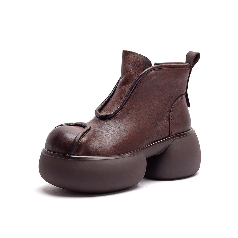 Women's Minimalist Retro Leather Chunky Ankle Boots-RAIIFY