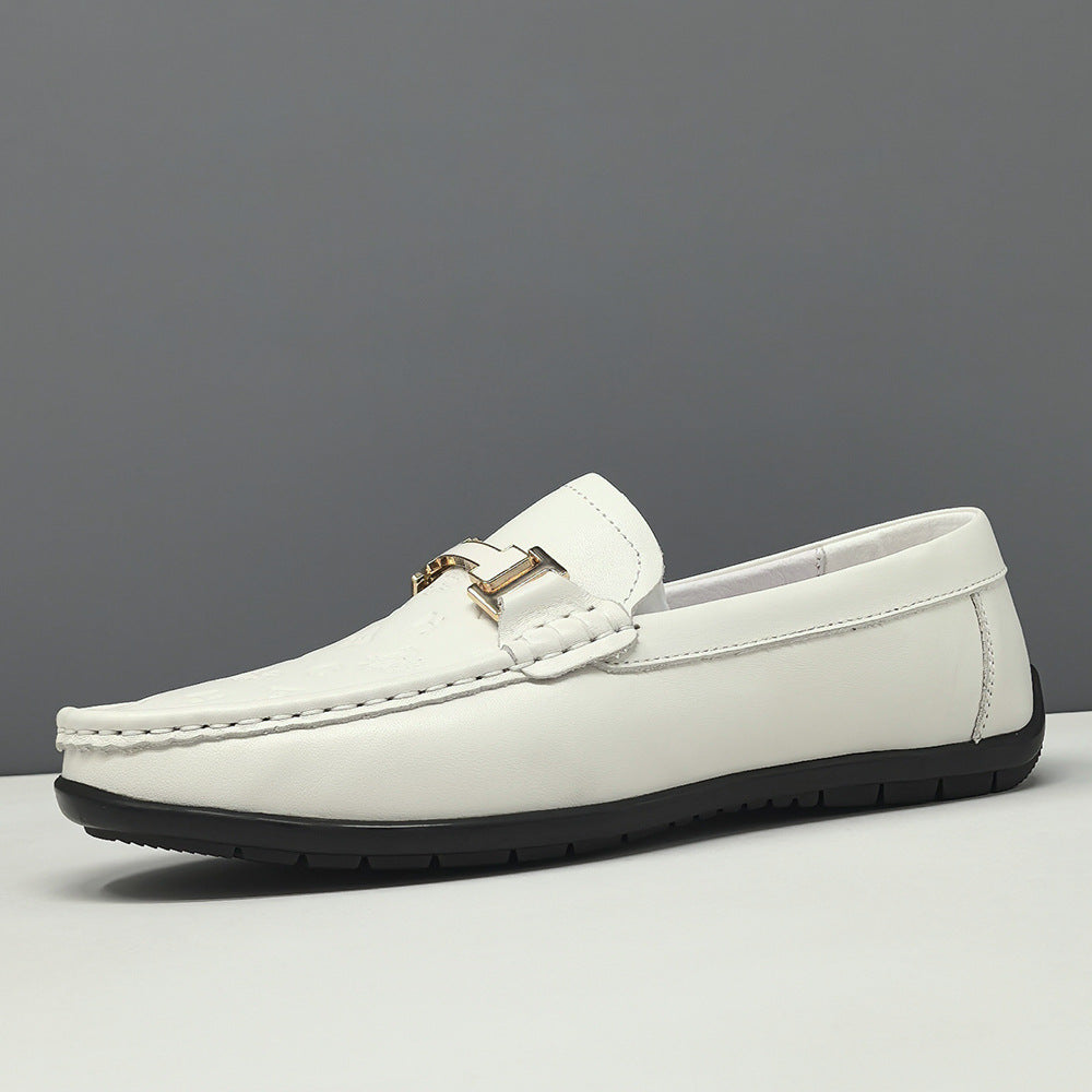 Men's Minimalism Plain Embossed Leather Loafers-RAIIFY