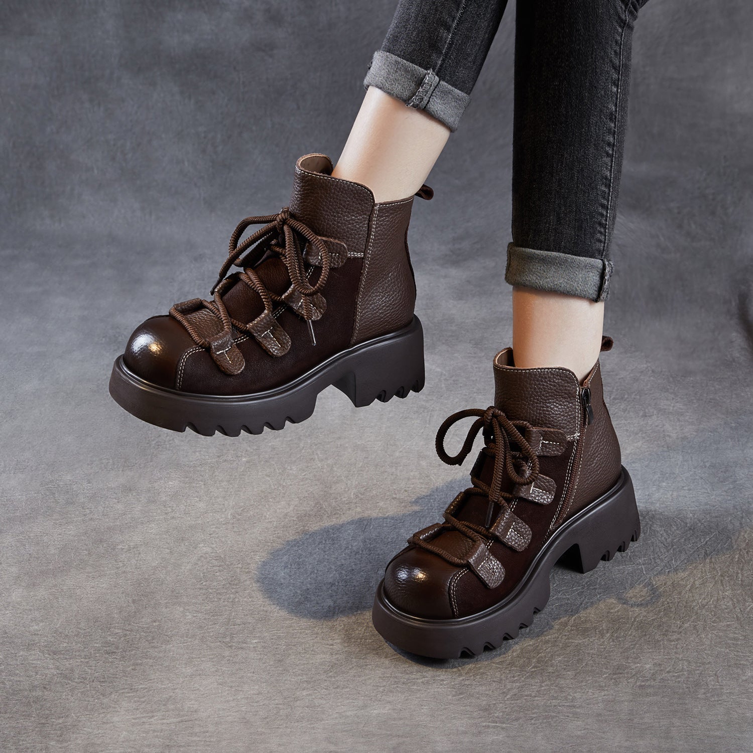Women's Vintage Quilted Leather Casual Ankle Boots-RAIIFY