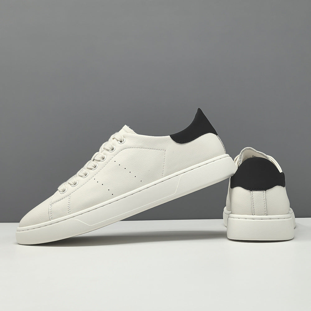 Men's Fashion Leather Low Top White Sneakers-RAIIFY