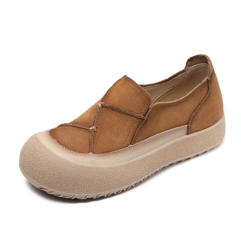 Women Vintage Color Matching Patchwork Leather Casual Shoes-RAIIFY
