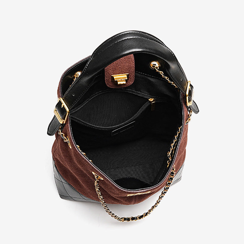 Women’s Suede Leather Bucket Bag with Chain-RAIIFY