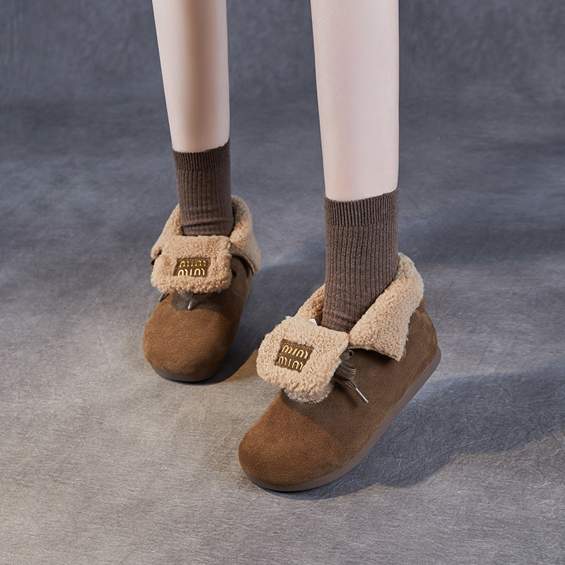 Women's Minimalism Solid Suede Soft Furred Ankle Snow Boots-RAIIFY