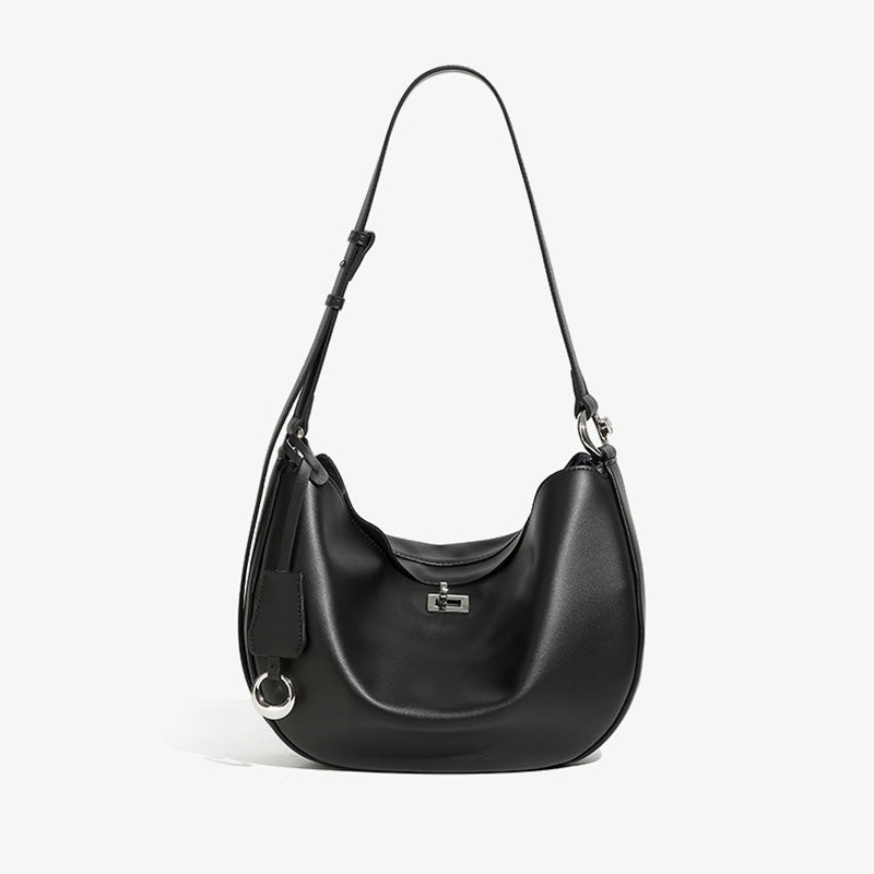 Women's Fashion Soft Plain Leather Crescent Shoulder Bag-RAIIFY