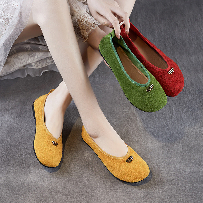 Women Minimalism Plain Leather Soft Flats-RAIIFY
