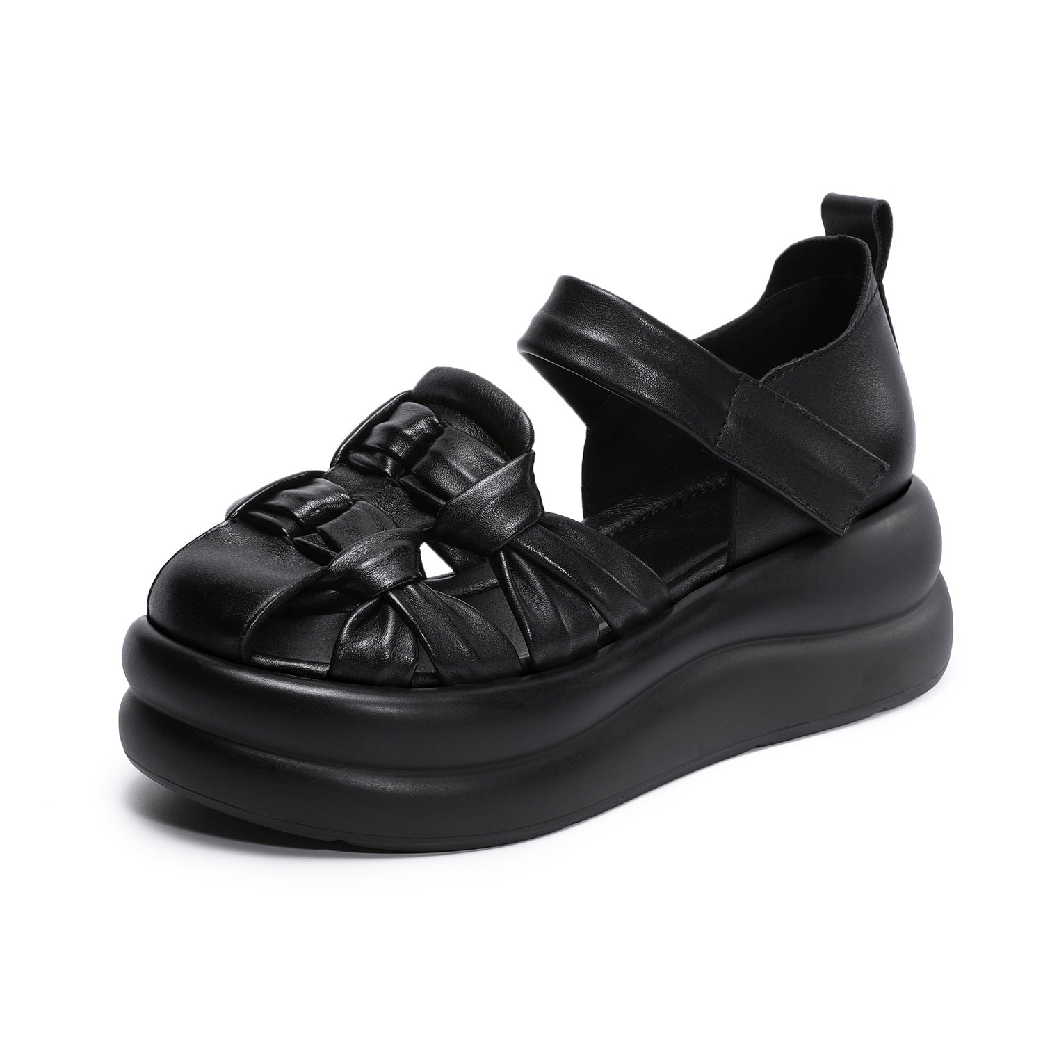 Women's Genuine Leather Retro Thick Sole Mary Jane Fisherman Sandals-RAIIFY