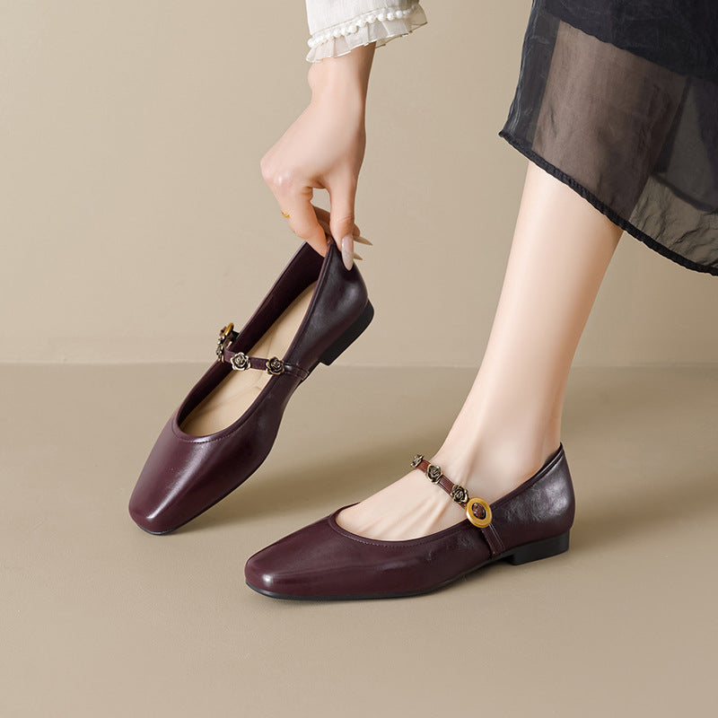 Women's Plain Elegant Casual Mary Jane Flats-RAIIFY