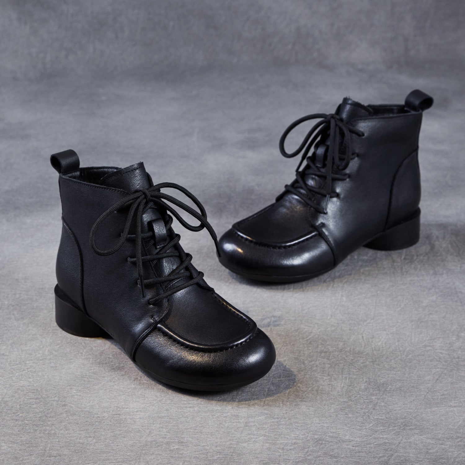 Women's Retro Leather Low Block Ankle Boots-RAIIFY
