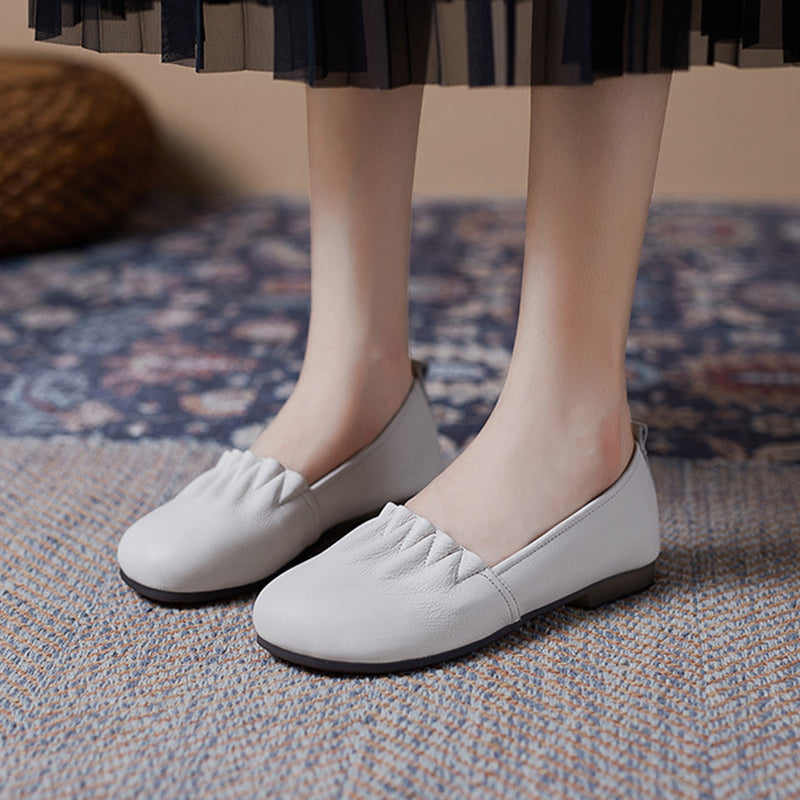 Women Retro Ruffle Leather Minimalist Soft Flats-RAIIFY