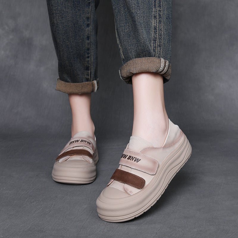 Women's Retro Velcro Leather Flat Casual Shoes-RAIIFY