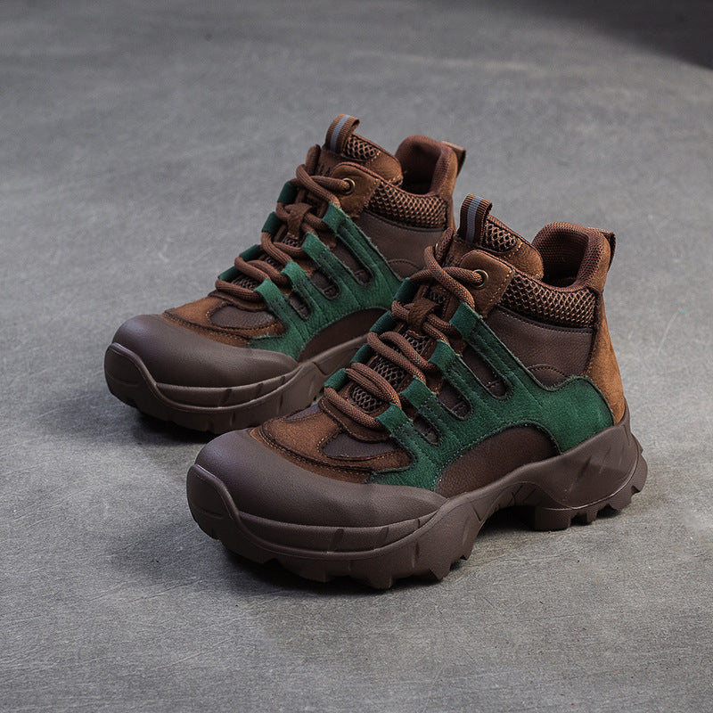 Women Fashion Color Matching Leather High Top Casual Shoes-RAIIFY