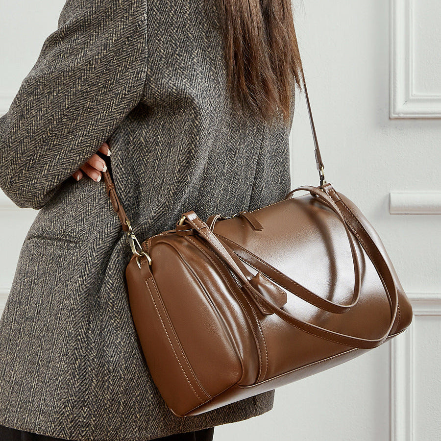 Women's Vintage Plain Leather Shoulder Bag-RAIIFY