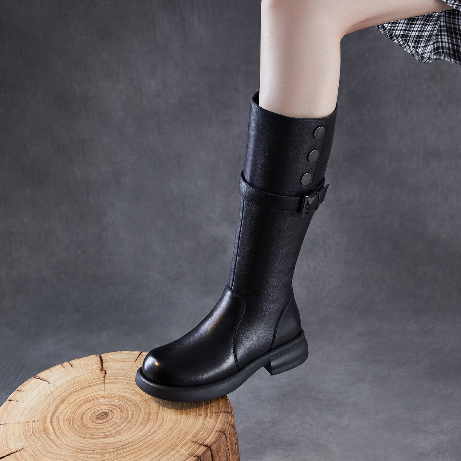 Women's Plain Soft Cowhide Comfort Riding Boots-RAIIFY