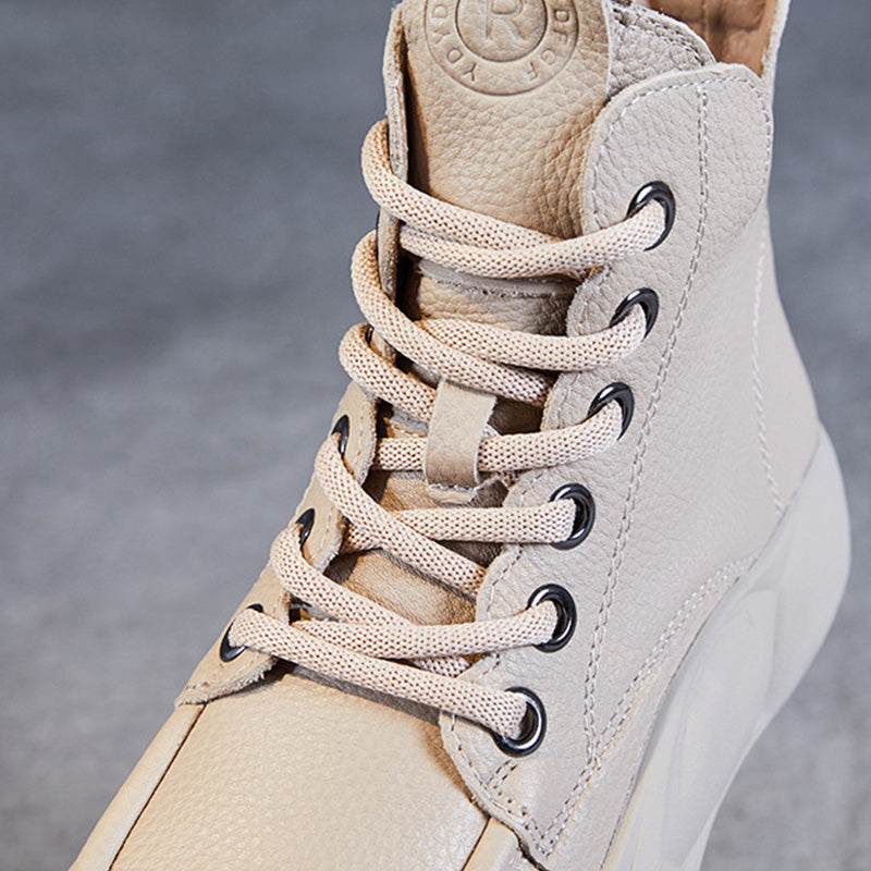 Women Retro Solid Leather Thick Soled Ankle Boots-RAIIFY