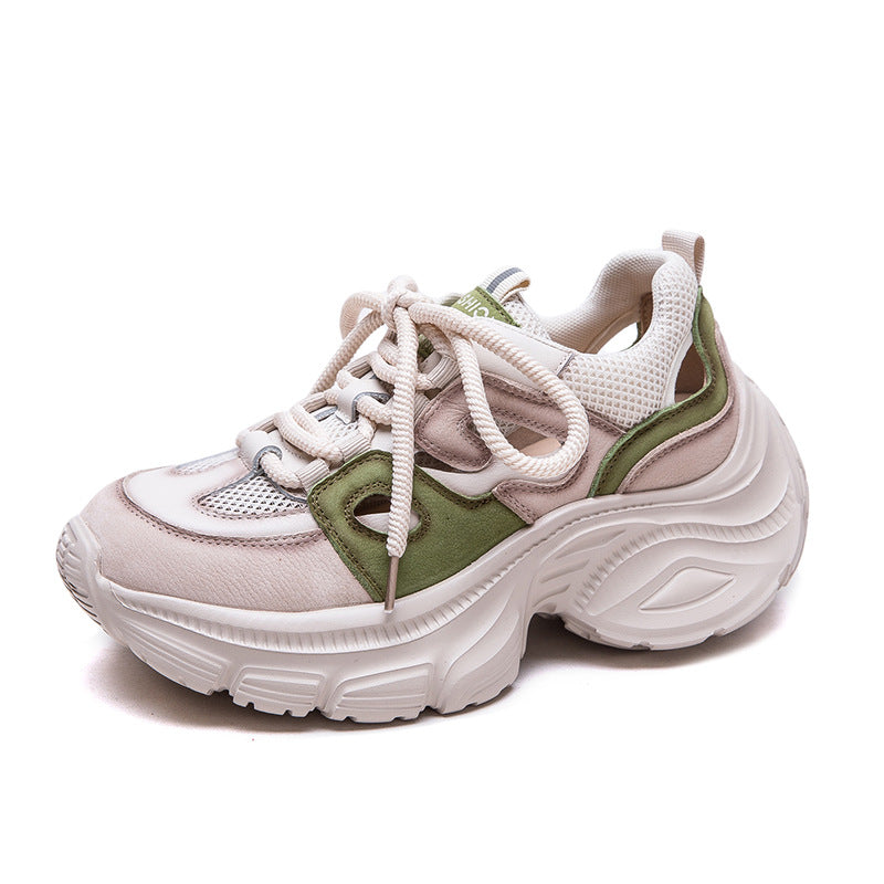 Women Color Matching Hollow Mesh Platform Casual Shoes-RAIIFY
