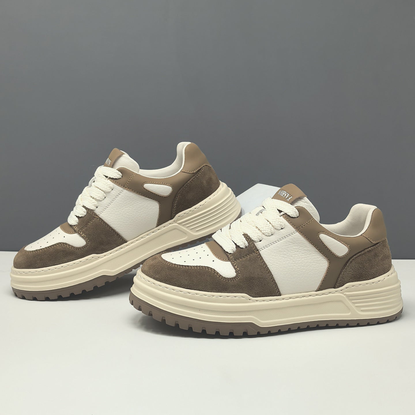 Men's Genuine Leather Color Block Thick Sole Casual Sneakers-RAIIFY