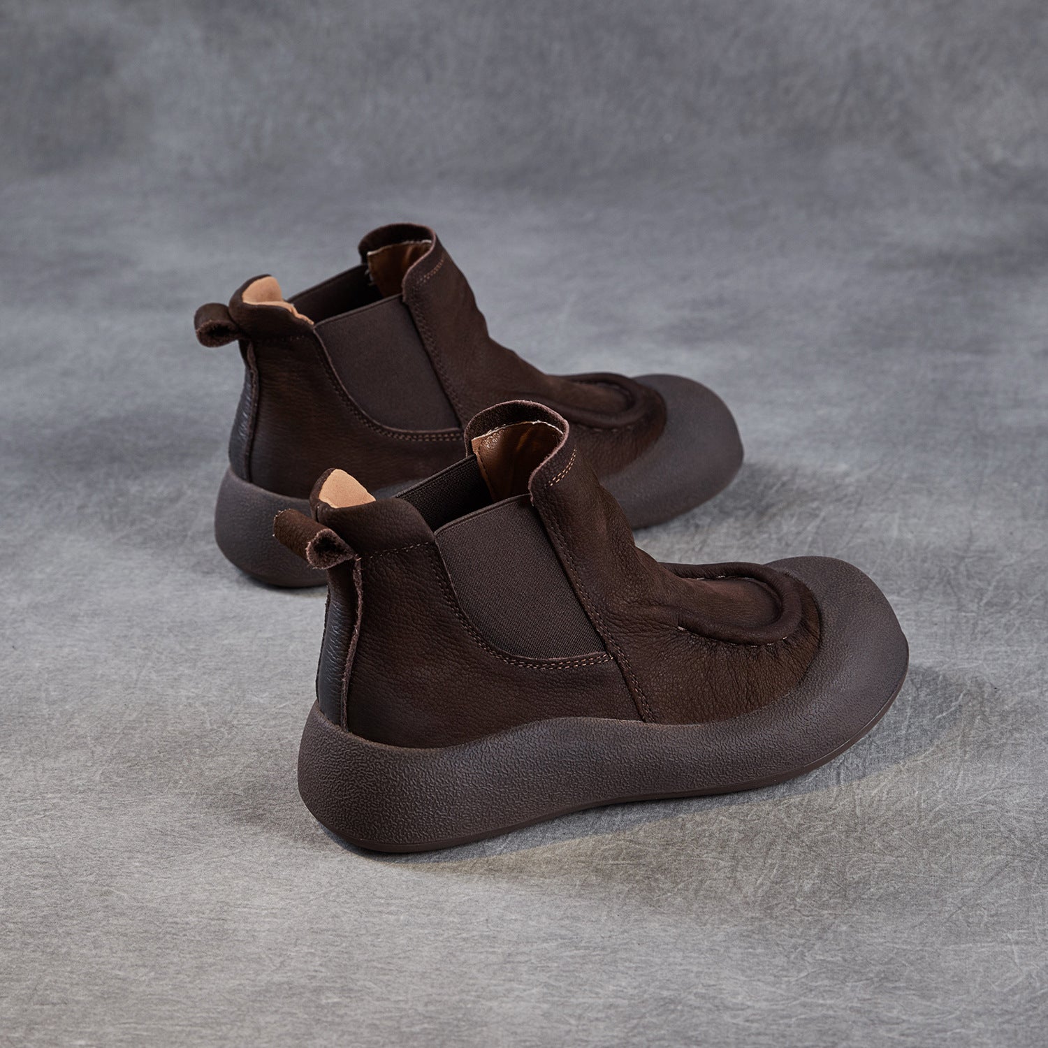 Women's Vintage Plain Leather Slip-on Ankle Boots-RAIIFY