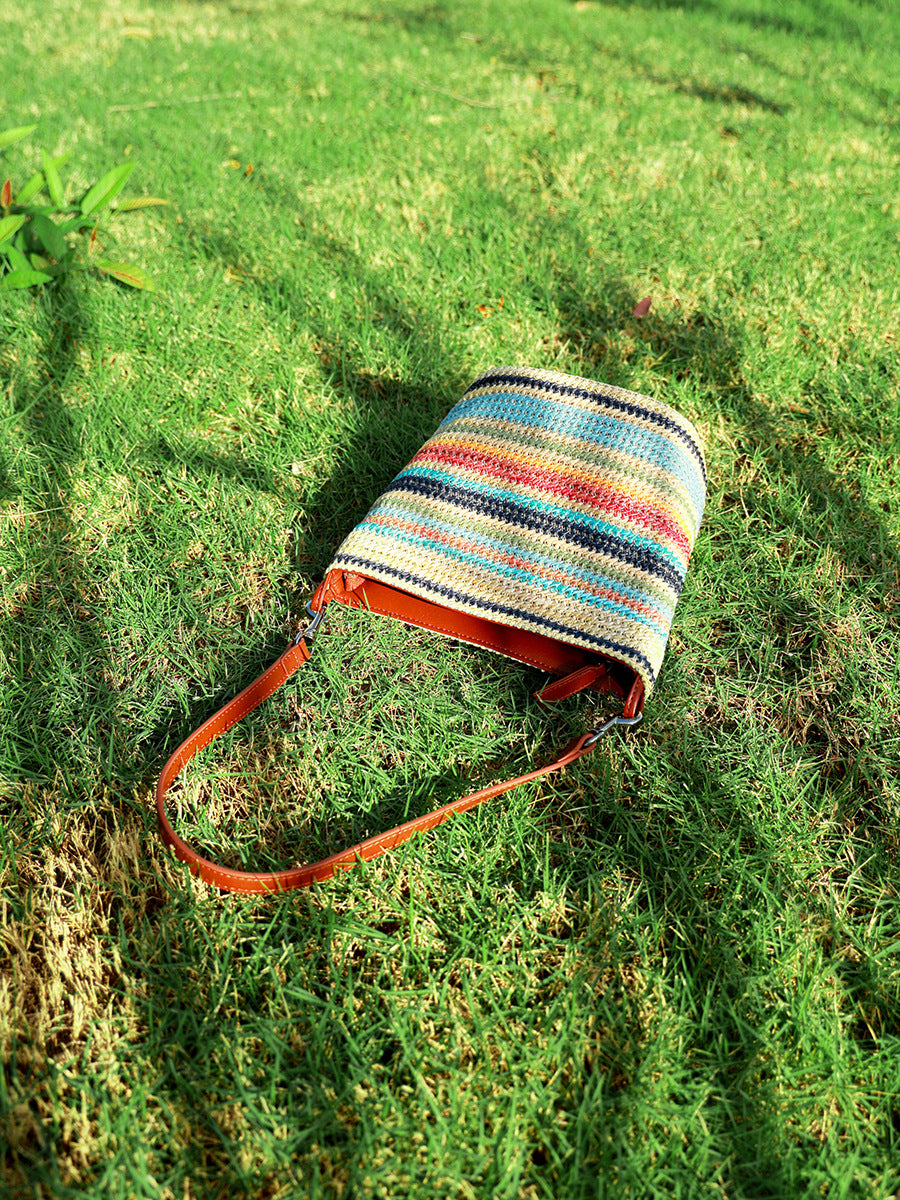 Women's Summer Fashion Rainbow Straw Woven Tote Bag-RAIIFY