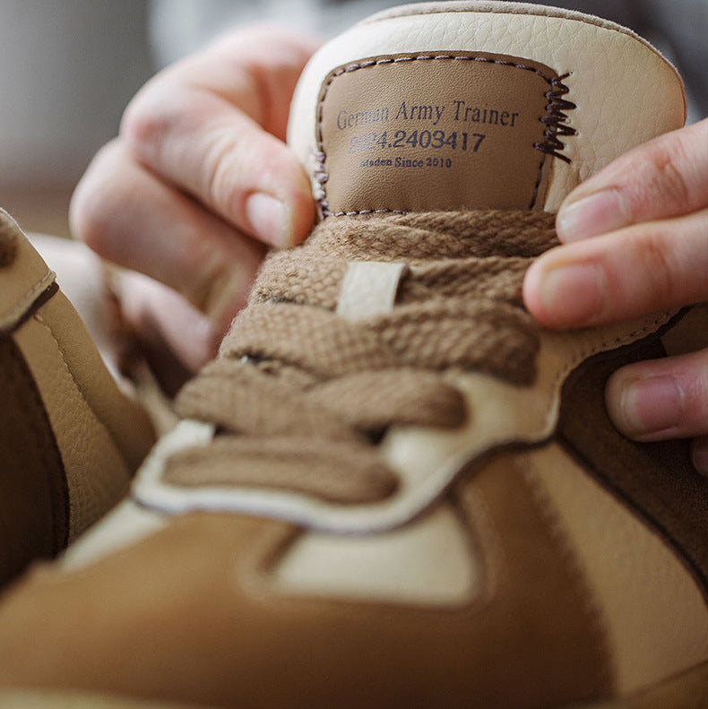 Men's Retro Leather Trainers - Genuine Leather & Vintage Stitching-RAIIFY