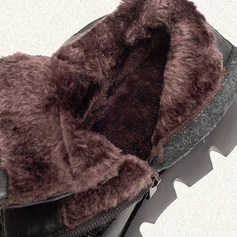 Women's Retro Plain leather Platform Furred Snow Boots-RAIIFY