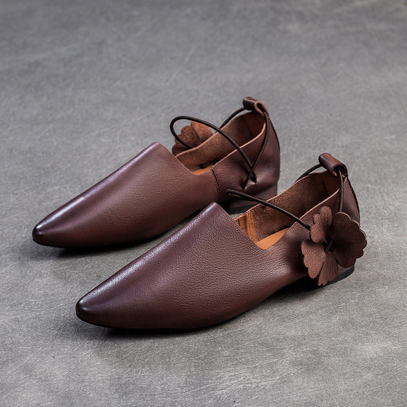 Women's Retro Plain Soft Leather Pointed-Toe Flats-RAIIFY