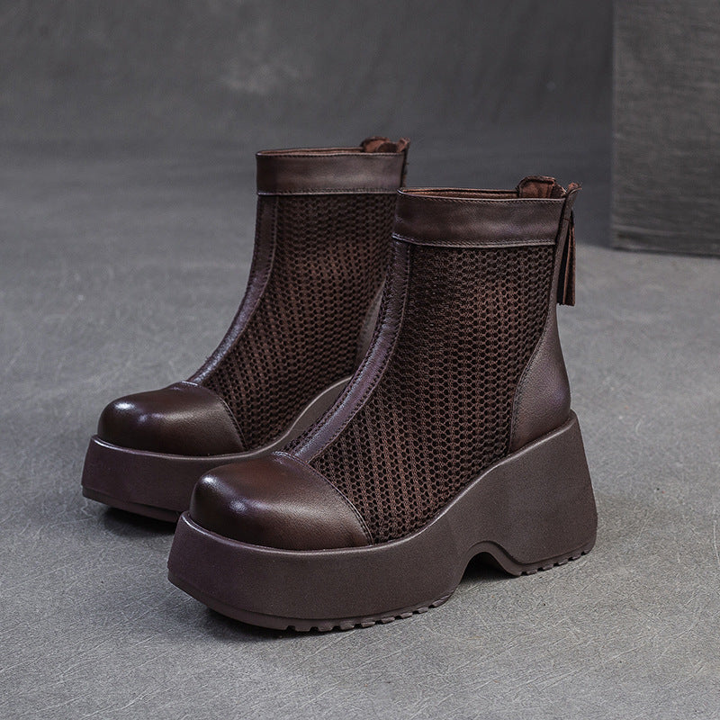 Women Minimalism Plain Mesh Chunky Platform Boots-RAIIFY