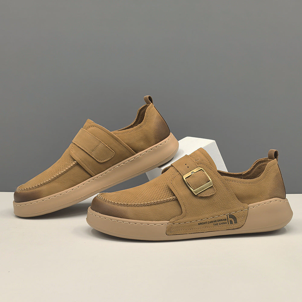 Men Retro Plain Breathable Leather Flat Casual Shoes-RAIIFY