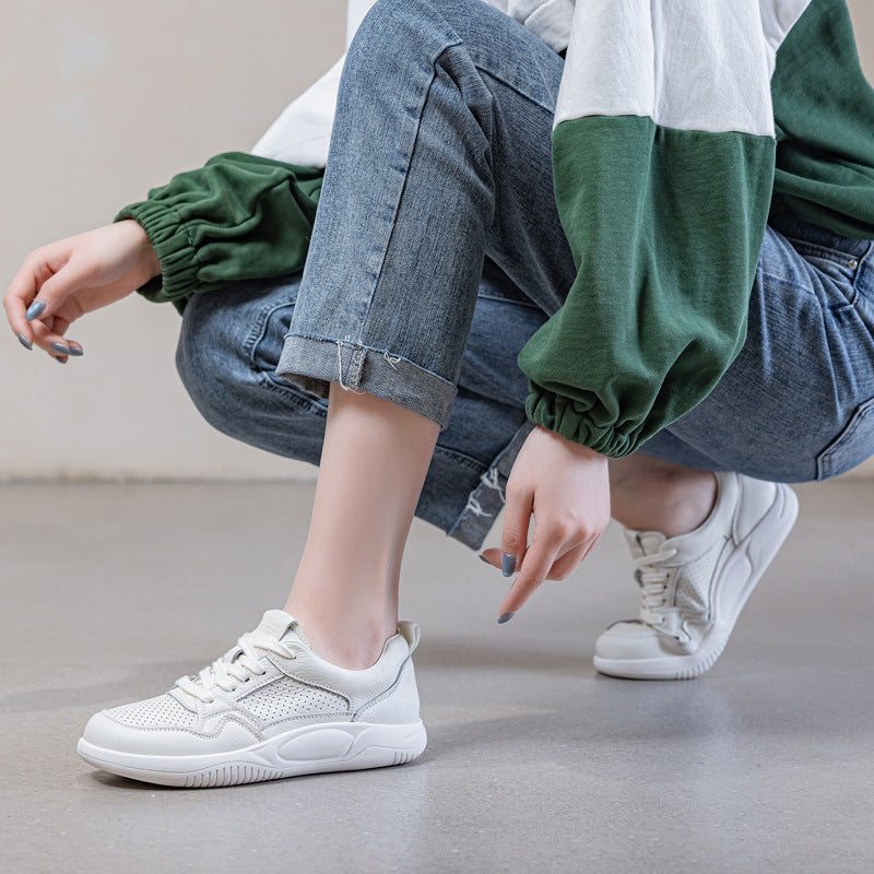 Women's Fashion Plain Breathable Leather Casual Sneakers-RAIIFY
