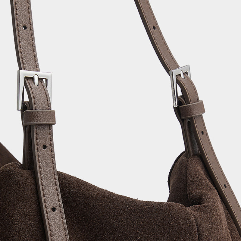 Women’s Suede Leather Pillow-Shaped Shoulder Tote Bag-RAIIFY