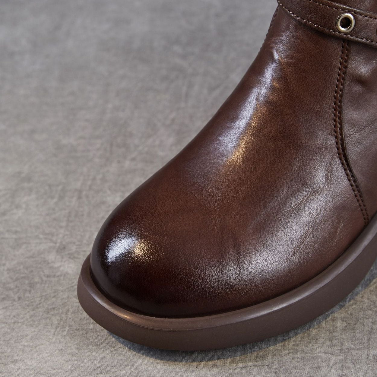 Women's Vintage Furred Plain Leather Ankle Boots-RAIIFY