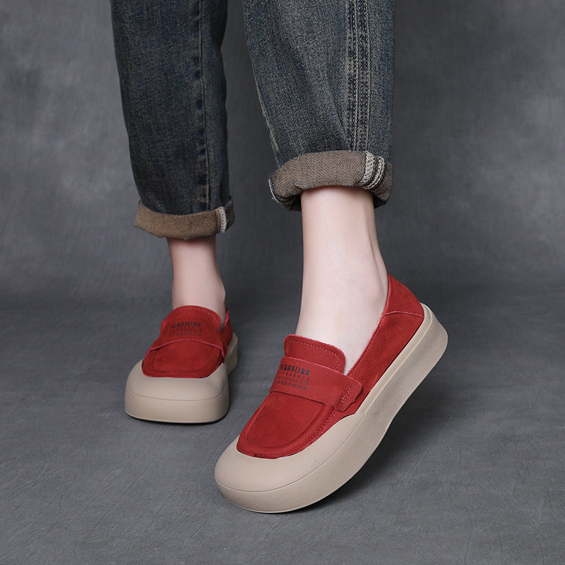 Women's Retro Plain Leather Flat Casual Loafers-RAIIFY
