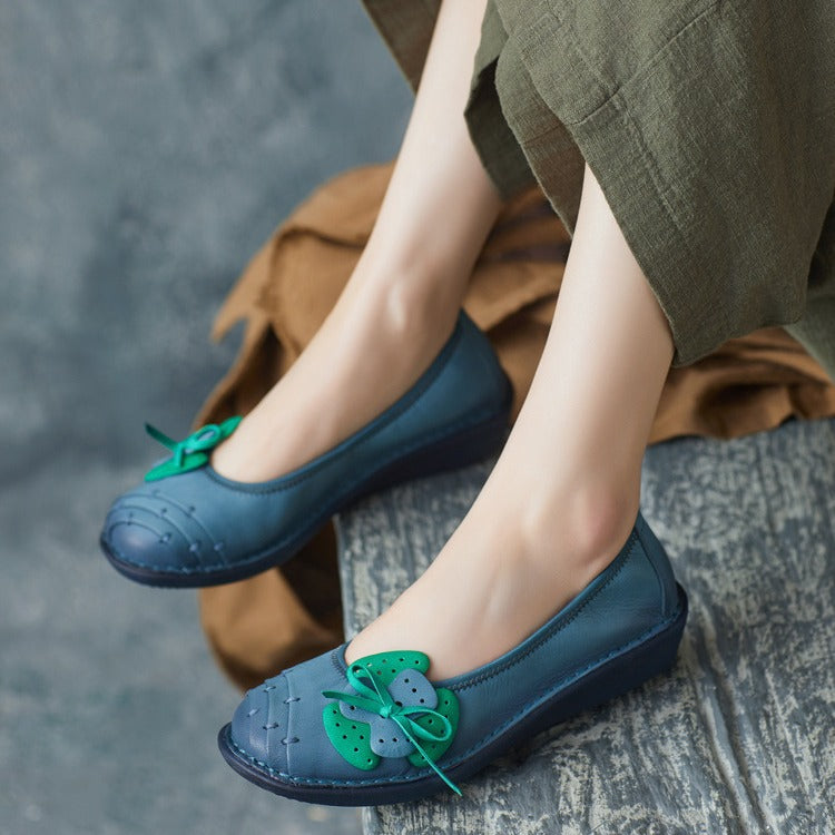 Women Retro Soft Leather Handmade Casual Flats-RAIIFY