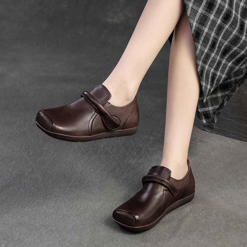Women Retro Leather Soft Flat Casual Shoes-RAIIFY