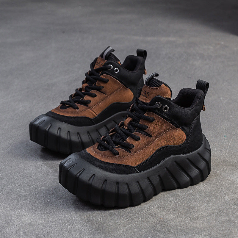 Women Fashion Leather Casual High-Top Platform Sneakers-RAIIFY