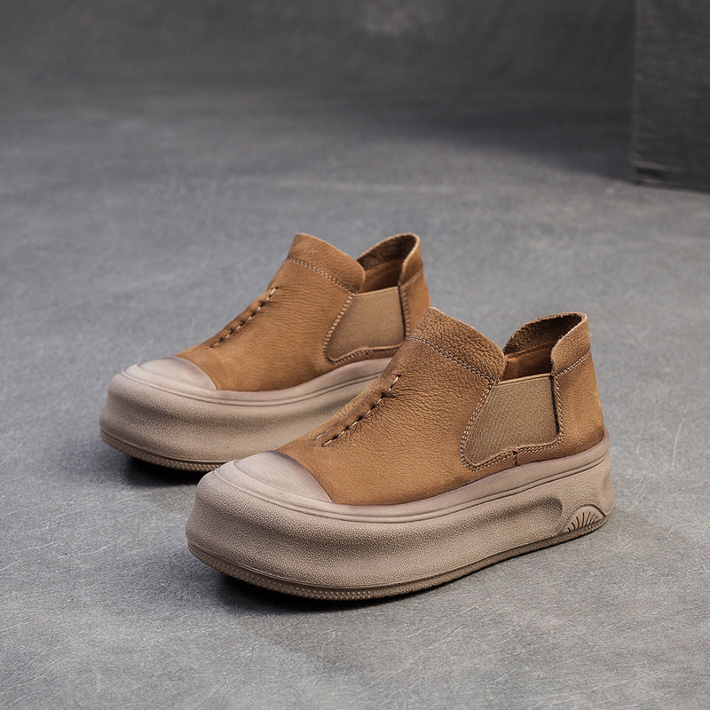 Women Minimalism Leather High Top Flat Platform Casual Shoes-RAIIFY