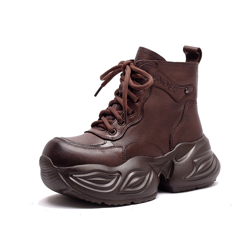 Women's Vintage Leather Chunky Platform Boots-RAIIFY