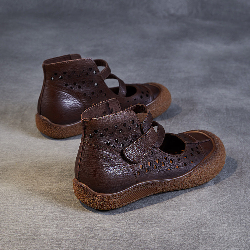 Women Retro Hollow Leather High Top Sandals Boots-RAIIFY