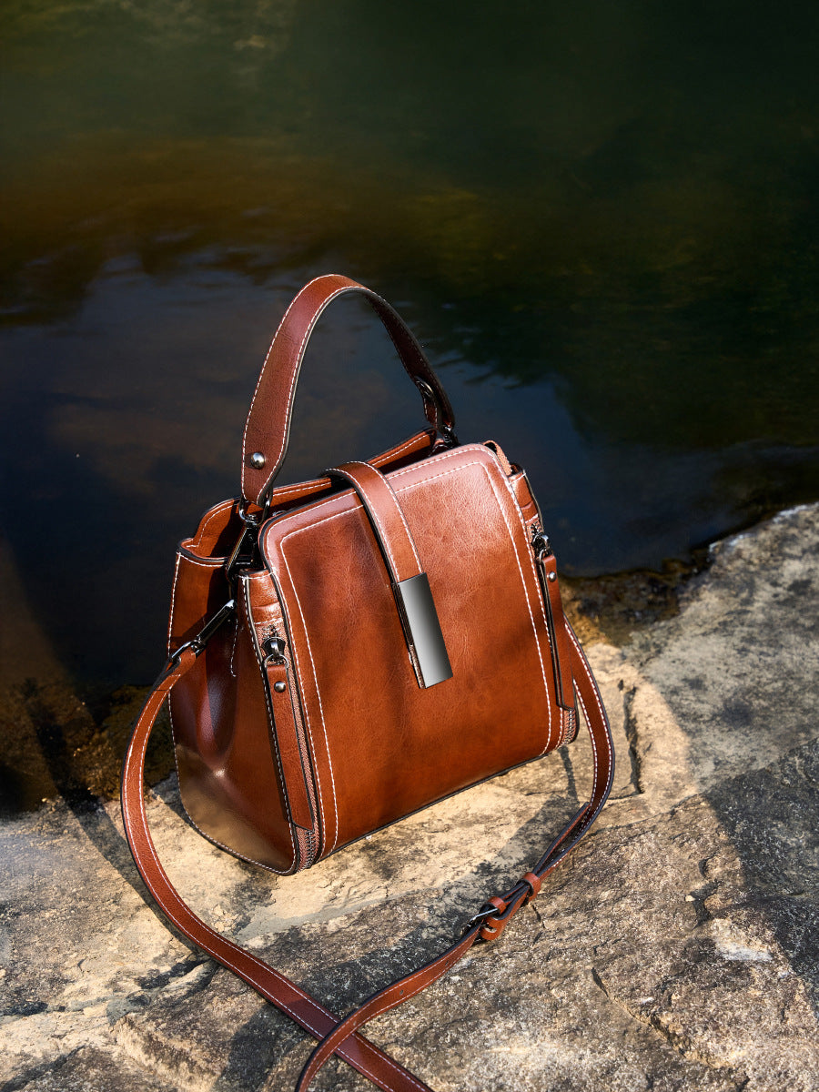 Women Vintage Leather Casual Satchel Bag-RAIIFY