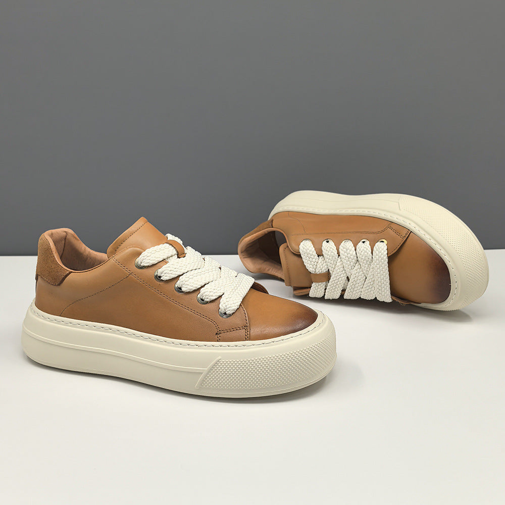 Men Comfort Leather Plain Flat Casual Shoes-RAIIFY