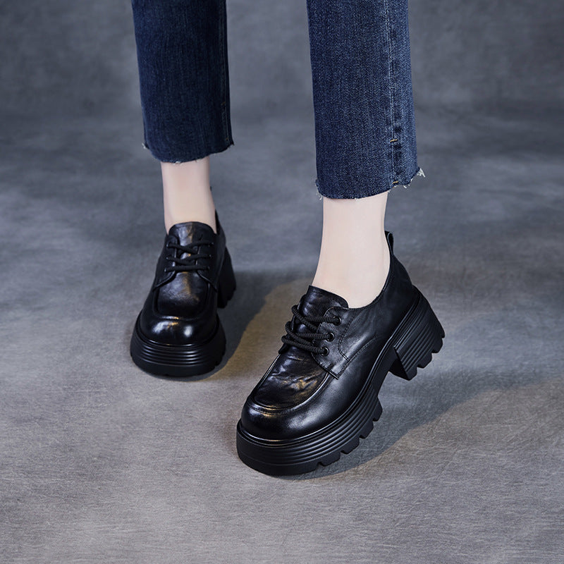 Women's Genuine Leather British Style Thick Sole Loafers-RAIIFY