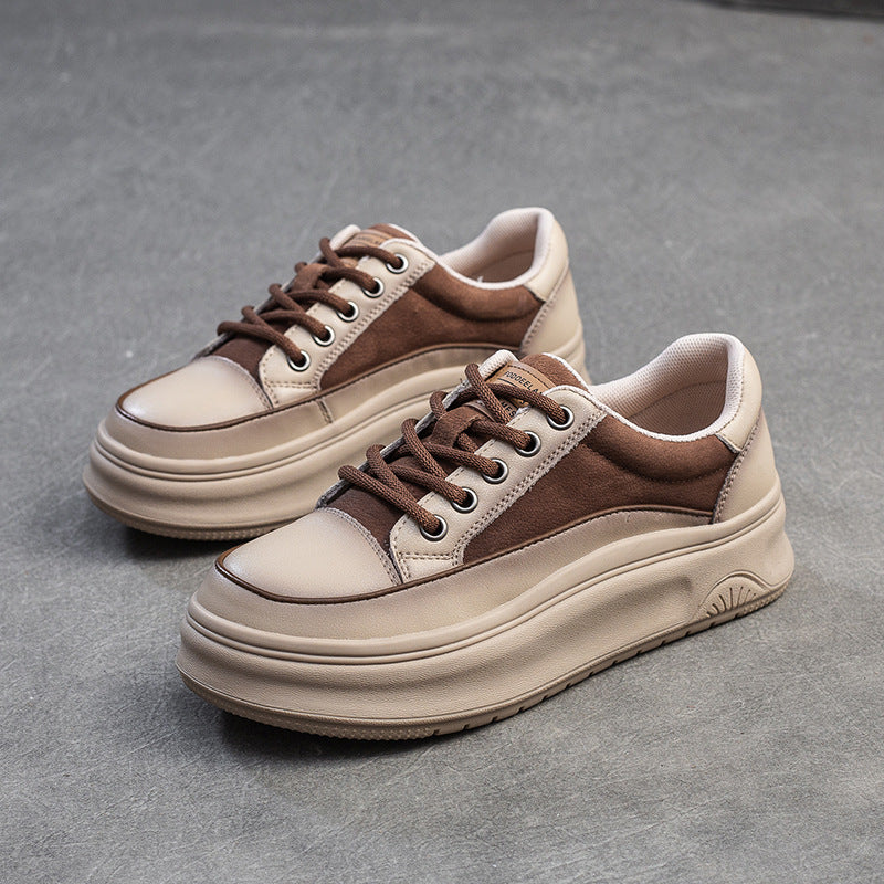 Women Genuine Leather Chunky Platform Breathable Shoes-RAIIFY