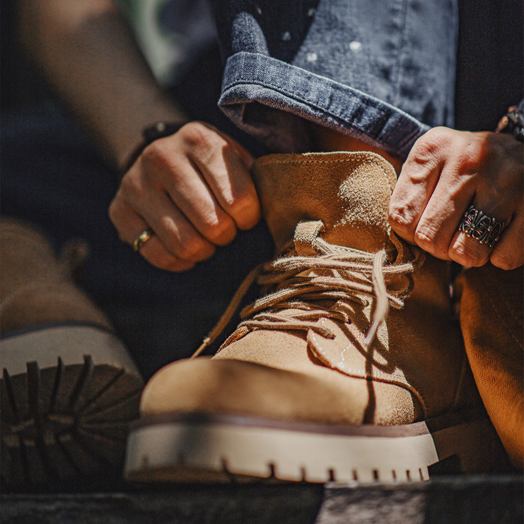 Men's Classic Plain Leather Work Ankle Boots-RAIIFY