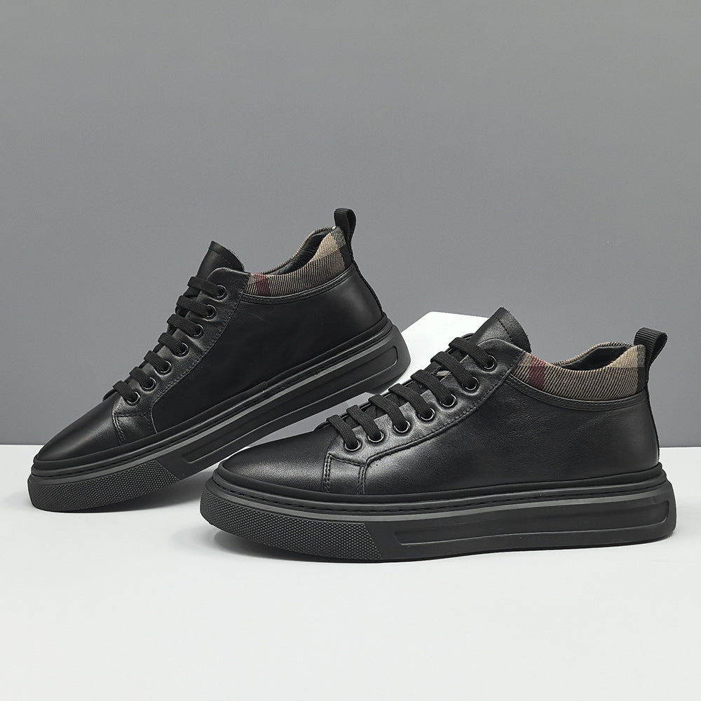 Men Solid Leather Simple Flat Casual Shoes-RAIIFY