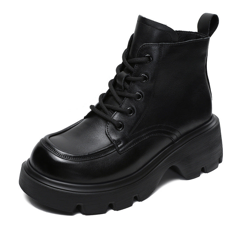 Women's Vintage Leather Casual Platform Ankle Boots-RAIIFY
