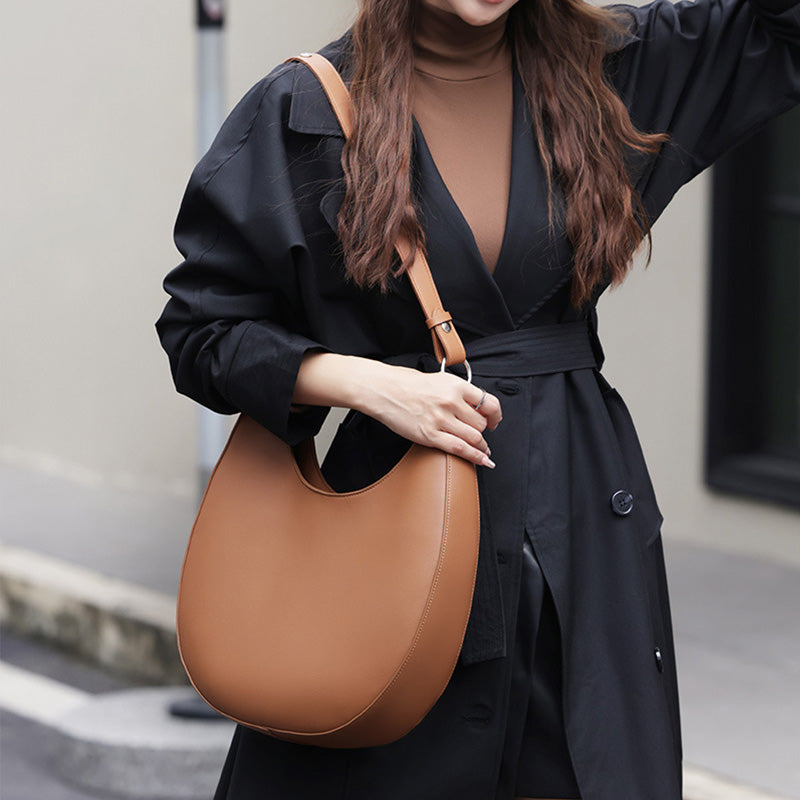 Women Minimalist Solid Soft Leather Tote Shoulder Bag-RAIIFY