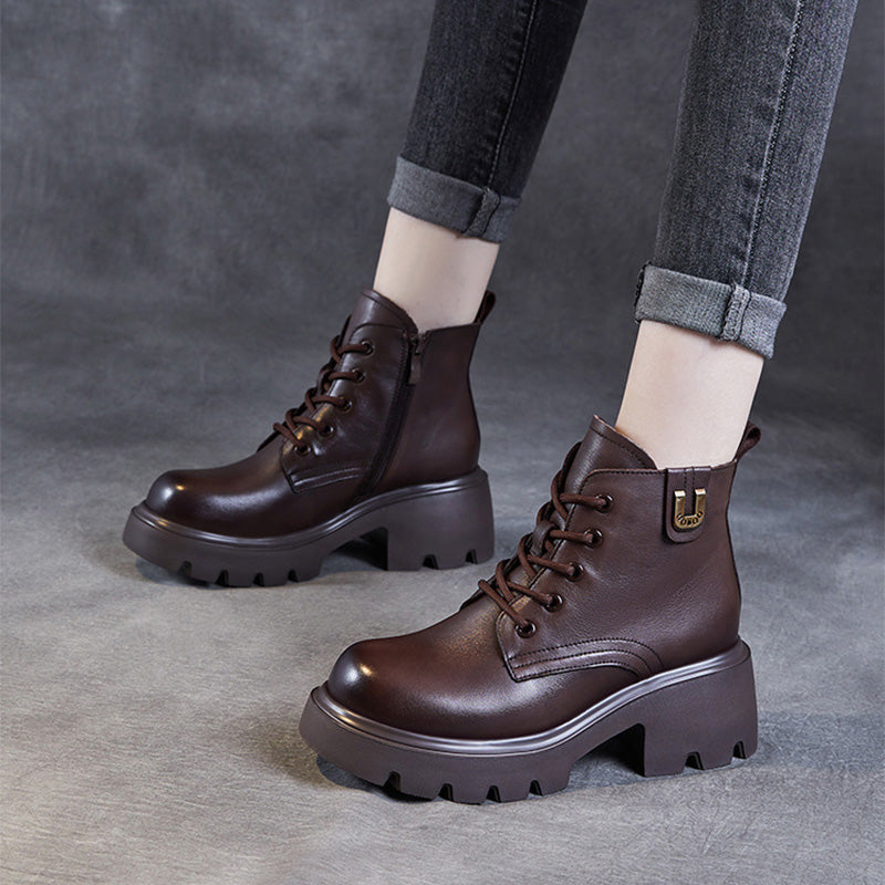 Women Vintage Quilted Leather Casual Ankle Boots-RAIIFY