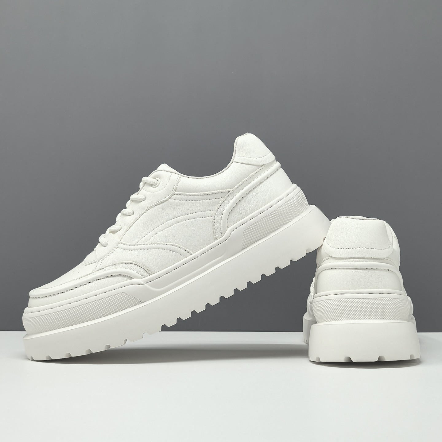 Men's Minimalist Plain Leather Thick Soled Casual Shoes-RAIIFY