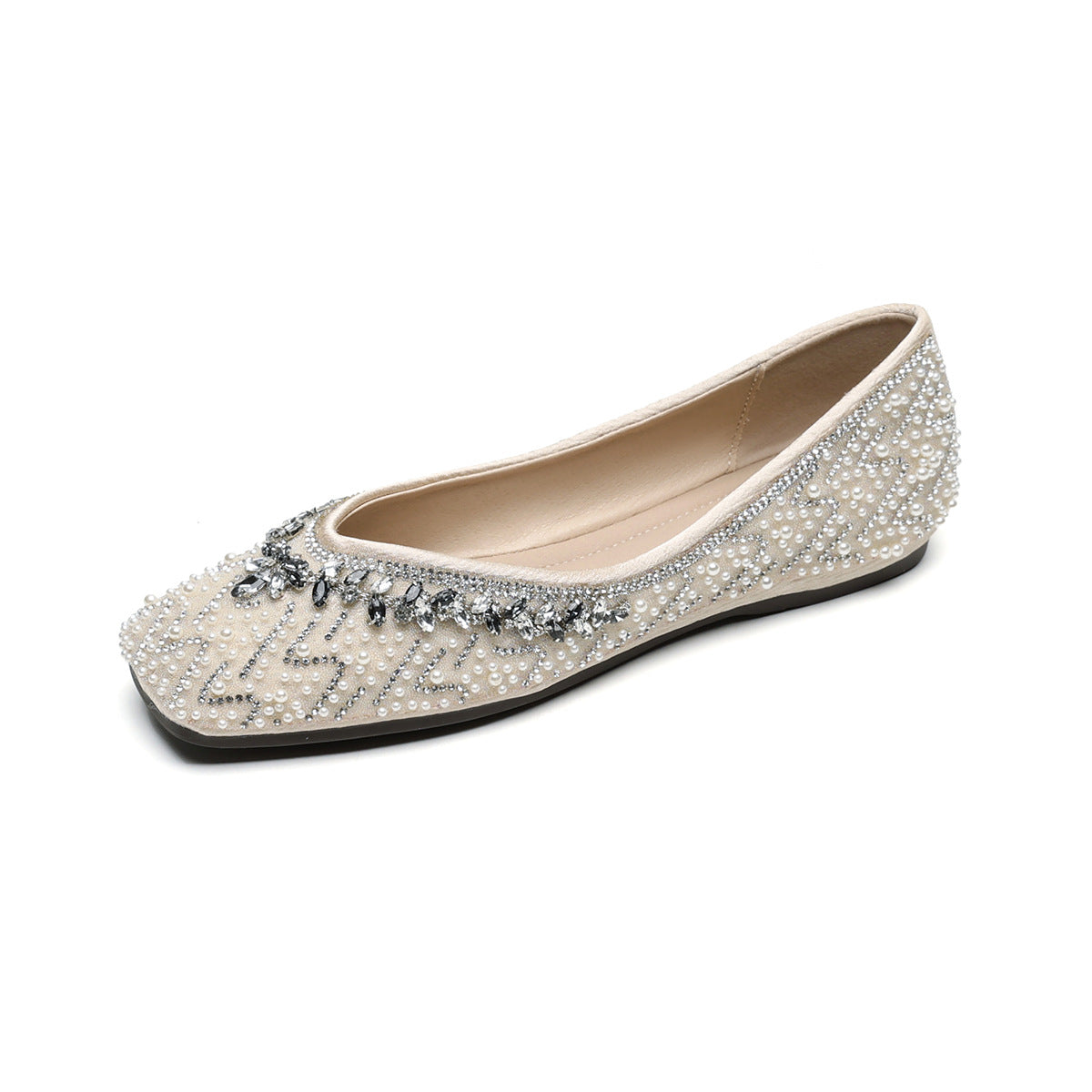 Women's Rhinestone Embellished, Shallow Mouth Slip-On Flats-RAIIFY