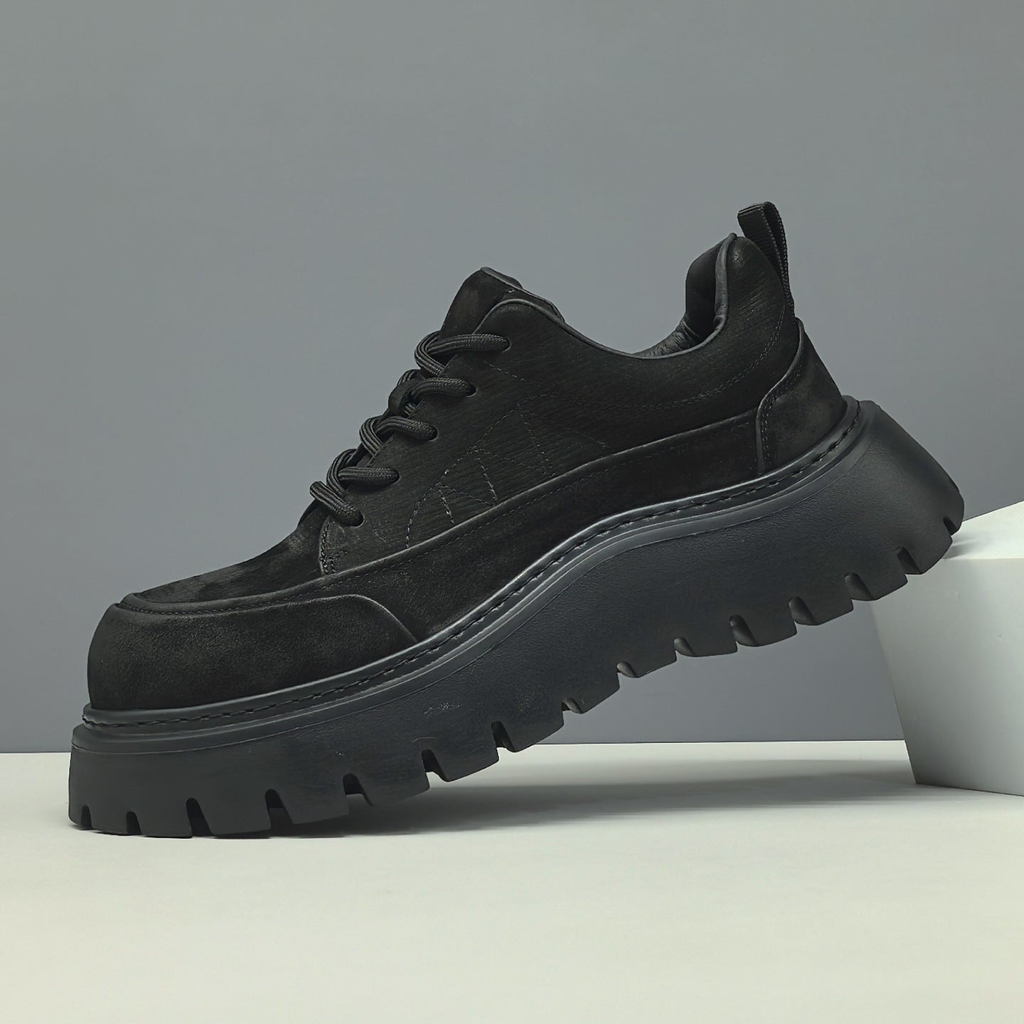 Men's Minimalist Quilted Leather Thick Soled Casual Shoes-RAIIFY