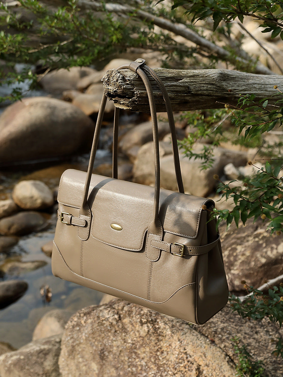 Women’s Minimalist Plain Leather Shoulder Tote Bag-RAIIFY